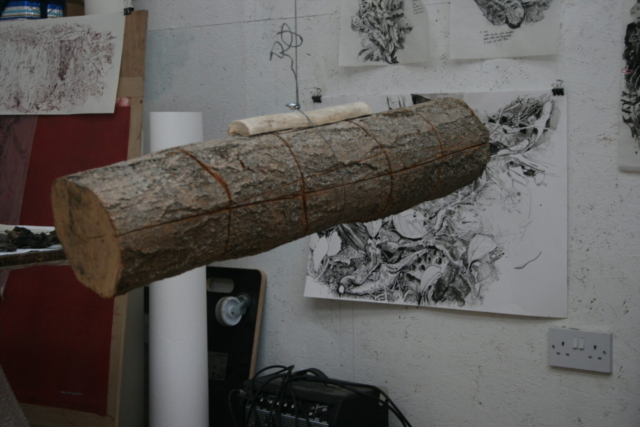 a log suspended on a cable